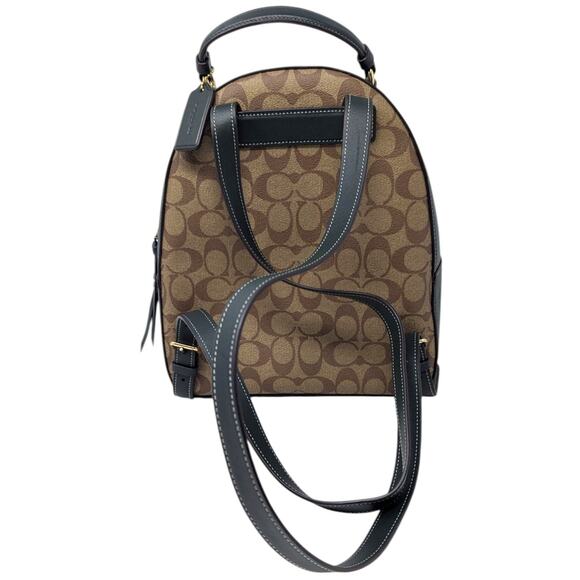 Coach Signature Canvas Backpack Brown Green Varsity Logo Zip Bag Leather Trim - Picture 3 of 6